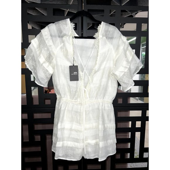 J.O.A. Sheer Linen White Shorts Romper/Jumpsuit One Piece Large NWT - Picture 4 of 4